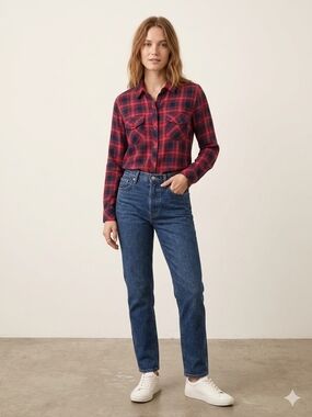 Rails Hunter Plaid Button Down Shirt Plaid Rayon Size Extra Small Navy Red Soft